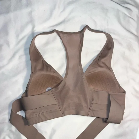 Victoria's Secret Small Taupe Deep V Taupe Sports Bra with waist cross-over tie - Picture 4 of 5